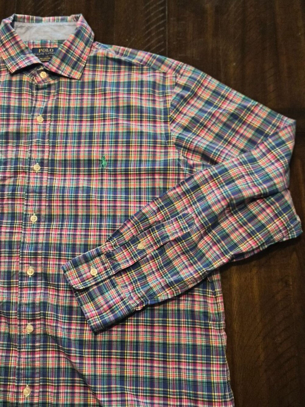 Polo Ralph Lauren Shirt Men Large Check Plaid Long Sleeve Green Pony Logo G810